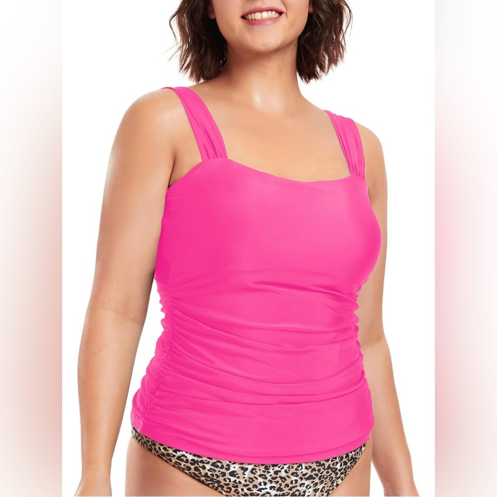 NWT RELLECIGA Women's Bandeau Ruched Tankini Top Swimsuits Modest Bathing Suits